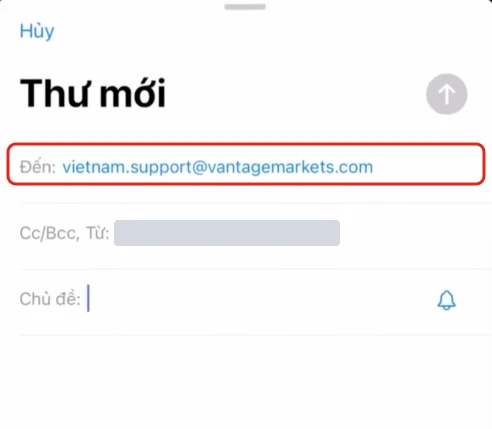 Thư mới gửi tới vietnam.support@vantagemarkets.com (đã che email người gửi).