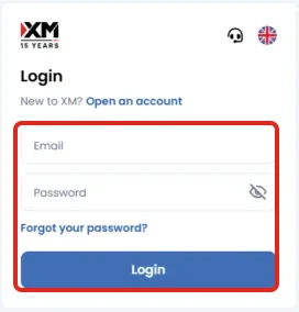 Màn hình đăng nhập XM.