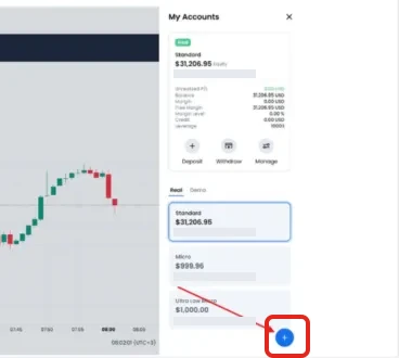 Nút “+” mở thêm tài khoản trong bảng My Accounts. Số tài khoản trong ảnh đã được che.
