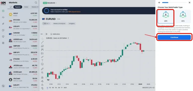 Bước chọn nền tảng MetaTrader.