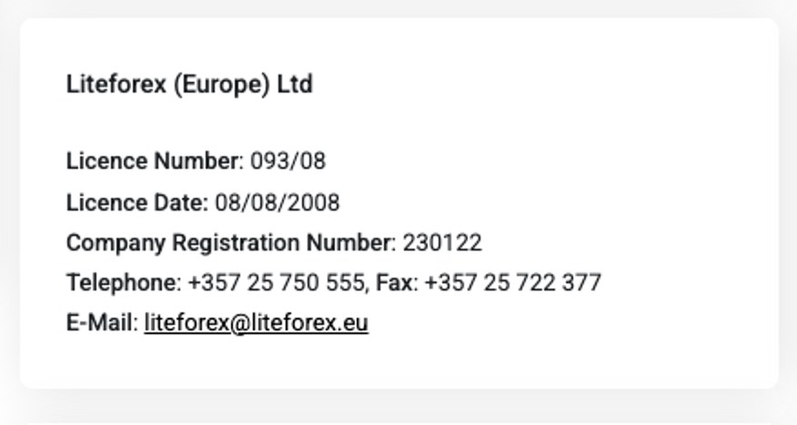 CySEC: Liteforex (Europe) Ltd - giấy phép 093/08, cấp ngày 08/08/2008