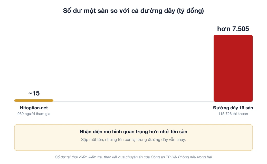 Thanh so sánh số dư trong chuyên án Hải Phòng: Hitoption.net khoảng 15 tỷ đồng, cả đường dây 16 sàn hơn 7.505 tỷ đồng